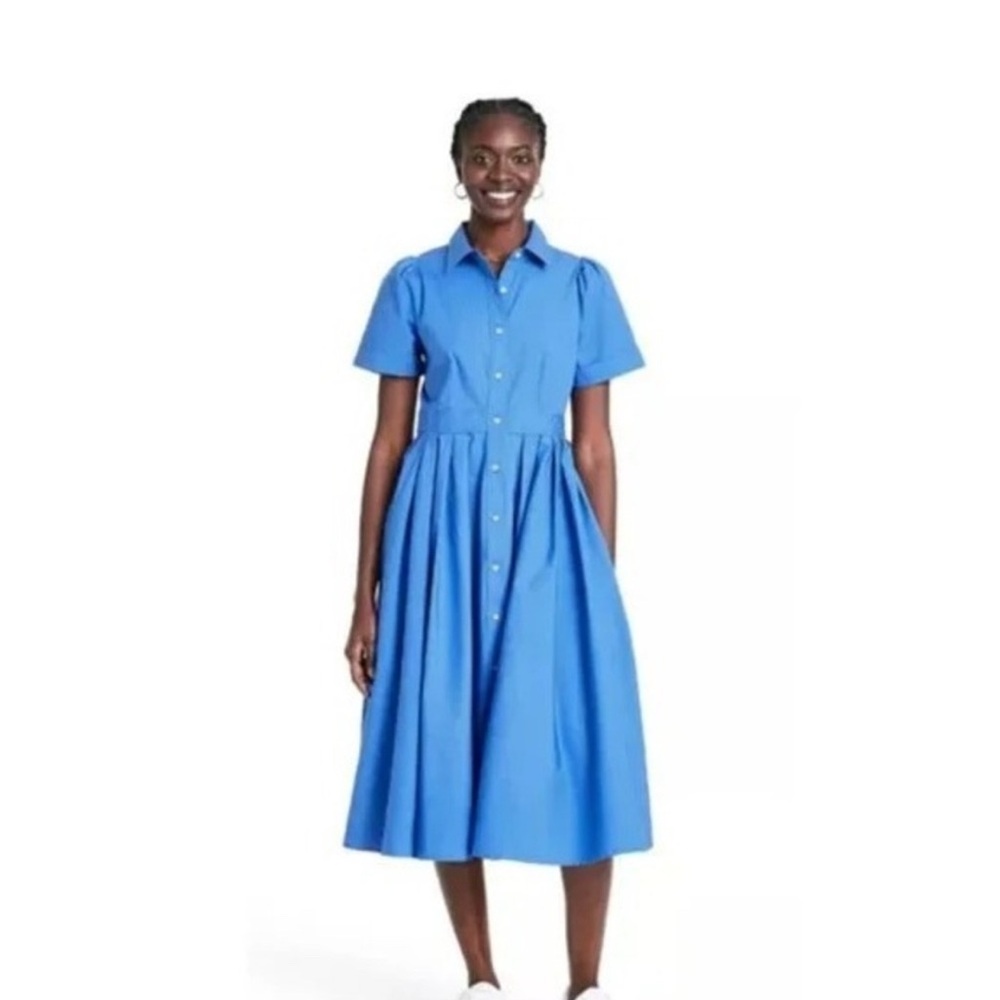 Alexis Blue Dress Shirt Collar A-Line Midi